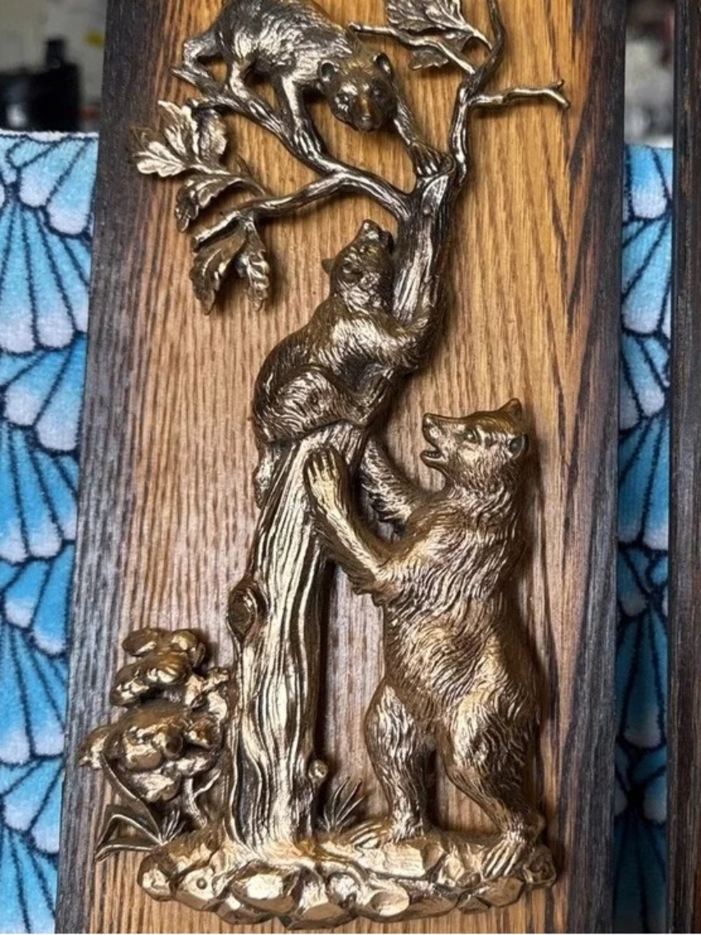Bronze-Tone Bear Family Wall Plaque on Wood Panel
